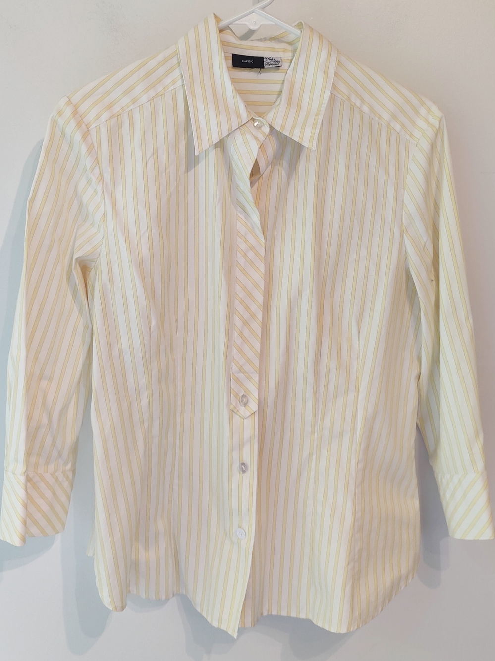 Saks Fifth Avenue Yellow and White Striped Button-Up Shirt M
